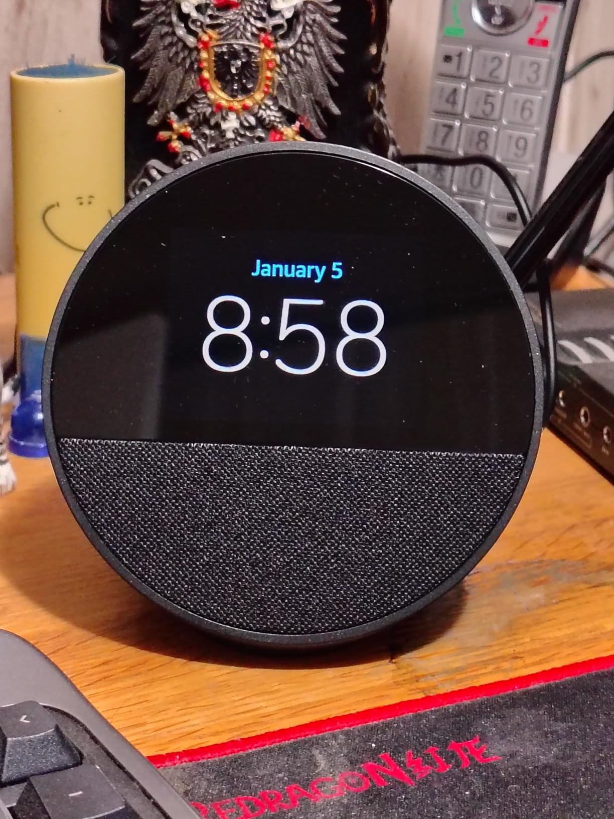 Amazon Echo Spot (newest model), Great for nightstands, offices and kitchens, Smart alarm clock with Alexa+ Early Access, Black - Customer Photo 1